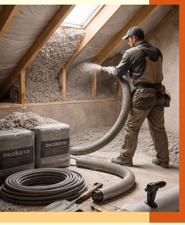 Утепление мансарды эковатой в Горно-Алтайске от 2281 руб/м2 — монтаж, задувка, цена | ТепломастерГрн