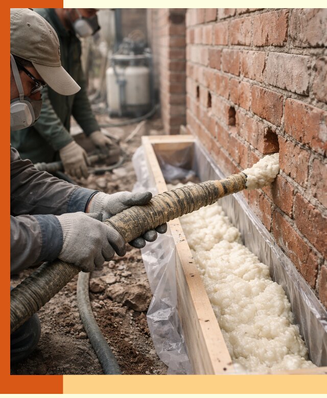 Заливка ППУ в пустоты кирпичной стены в Горно-Алтайске