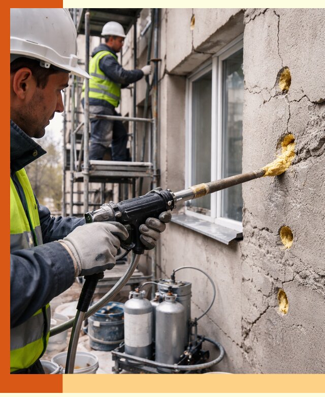 Заполнение пустот в фасаде и утепление стен в Горно-Алтайске