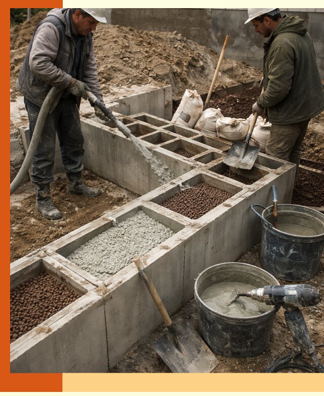 Заполнение полостей фундамента в Горно-Алтайске герметичным утеплением и повышением прочности